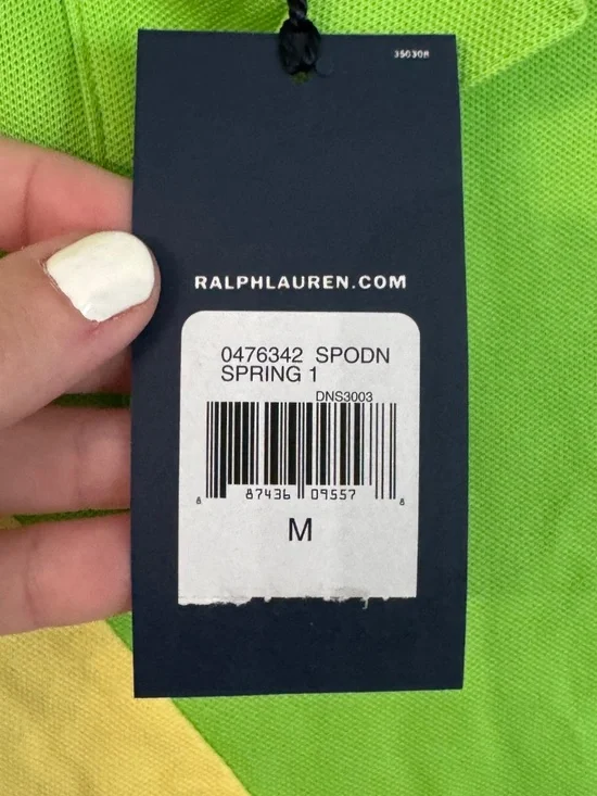 Ralph Lauren Gold Women's Short Sleeve Lime Green Big Stripe Spring Polo Sz M NW - Picture 5 of 8